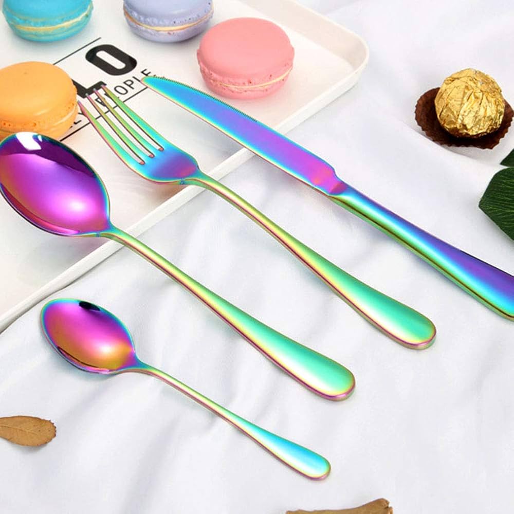 Amazon | 虹色カトラリー 20 点セット ステンレス鋼 カラフルな